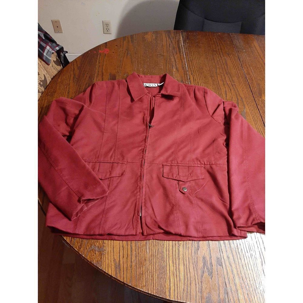 Large Keren Hart Red Jacket Jacket Shirt Blazer Full Zip V Neck Red